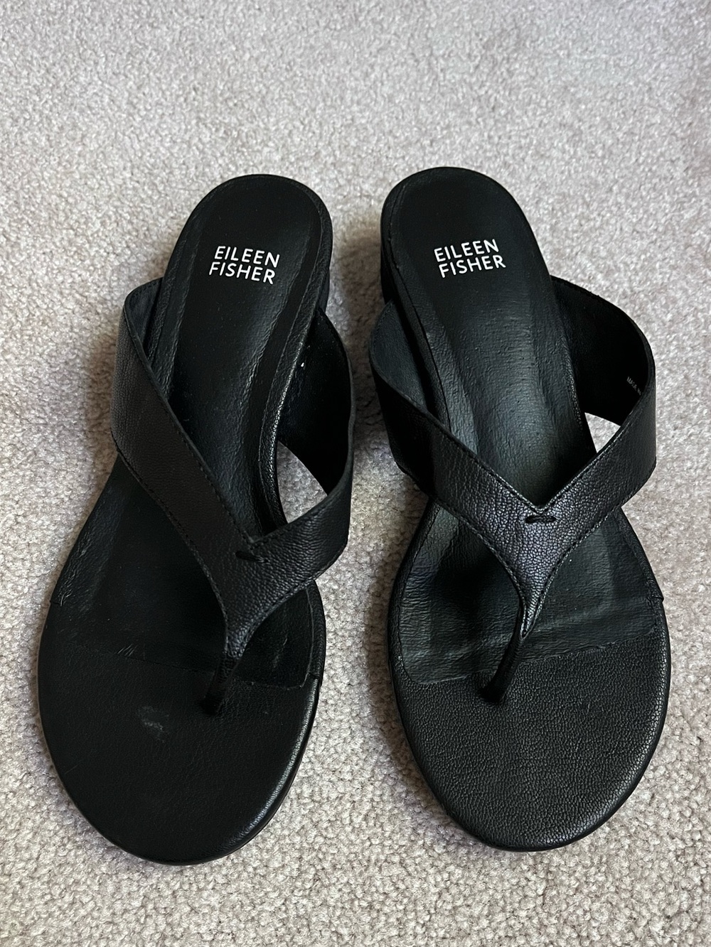 Eileen Fisher Erika Sandal Slide Thong Leather Black Women 7